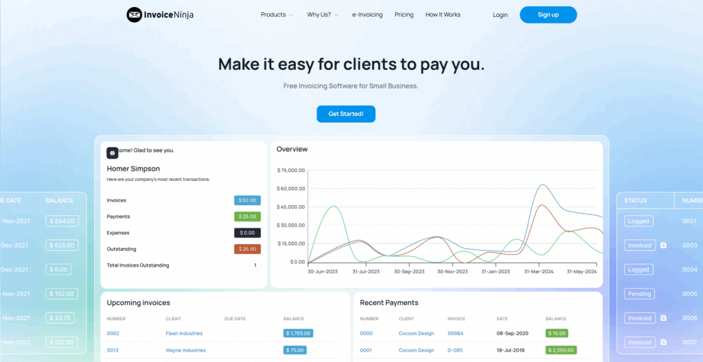 landing page invoice ninja 