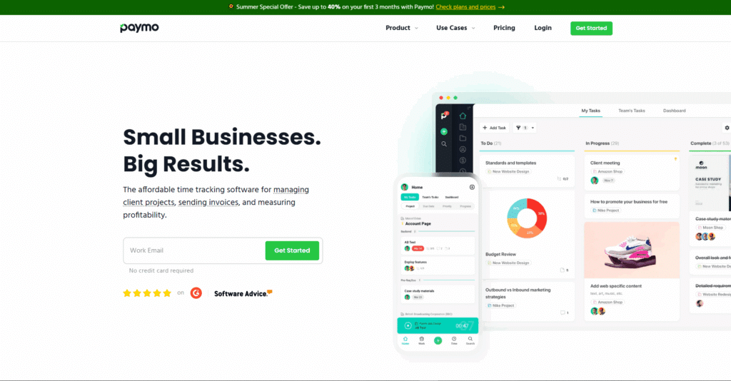 paymo app landing page 