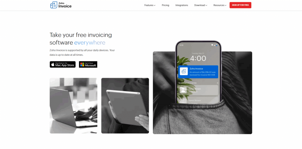 zoho app landing page 