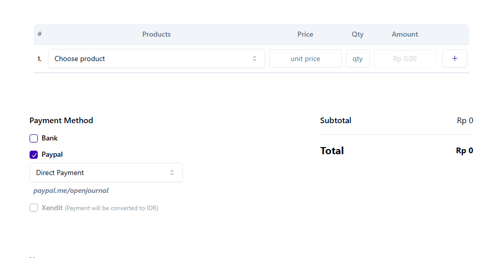 payment method using in invoice 