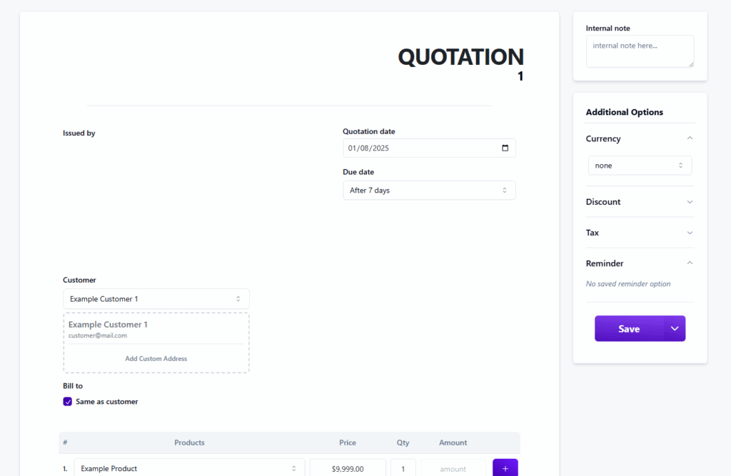 quotation form input